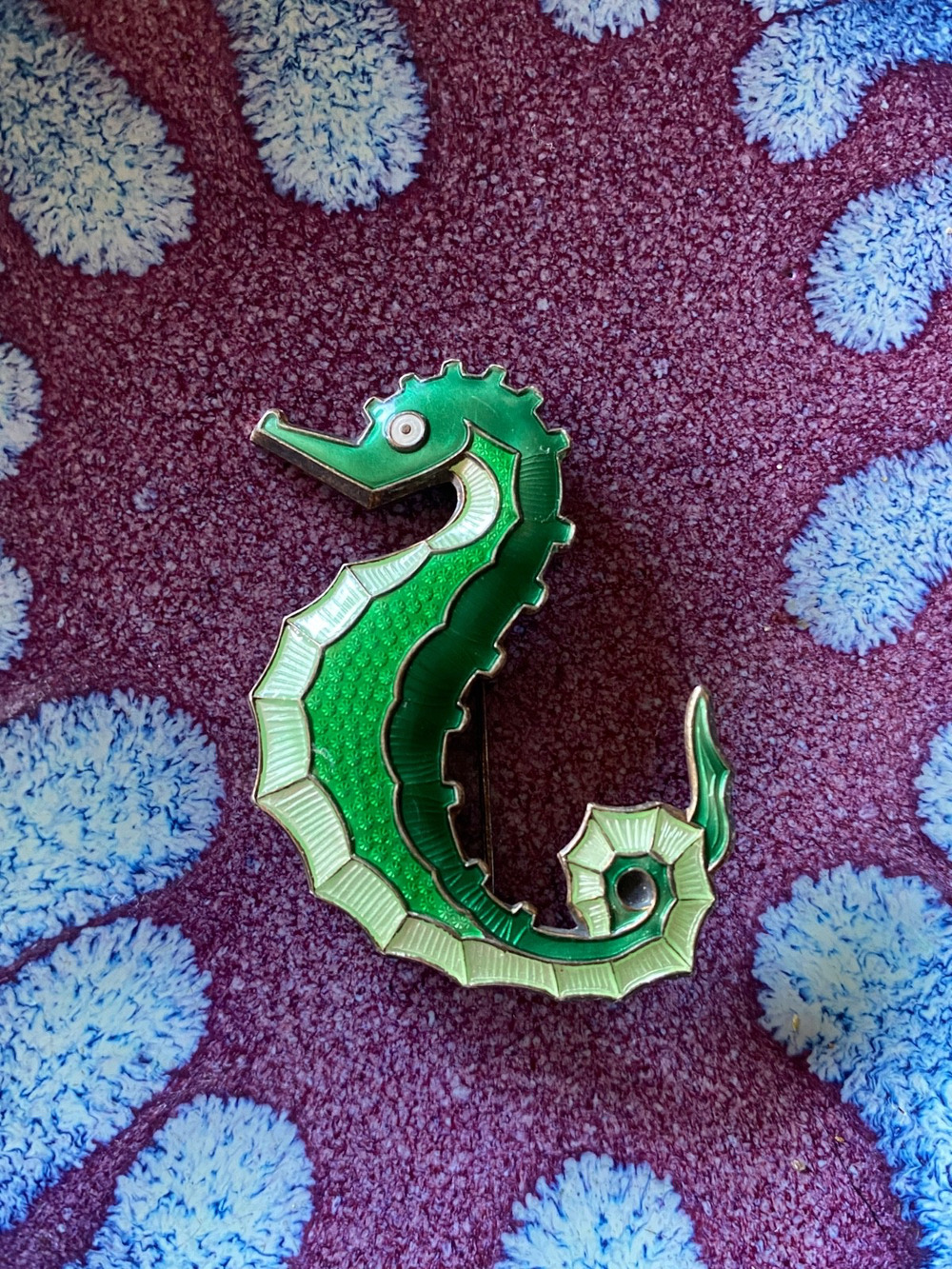 DAVID ANDERSEN Norway 925 Sterling Gilt & Enamel Seahorse Brooch Green Authentic